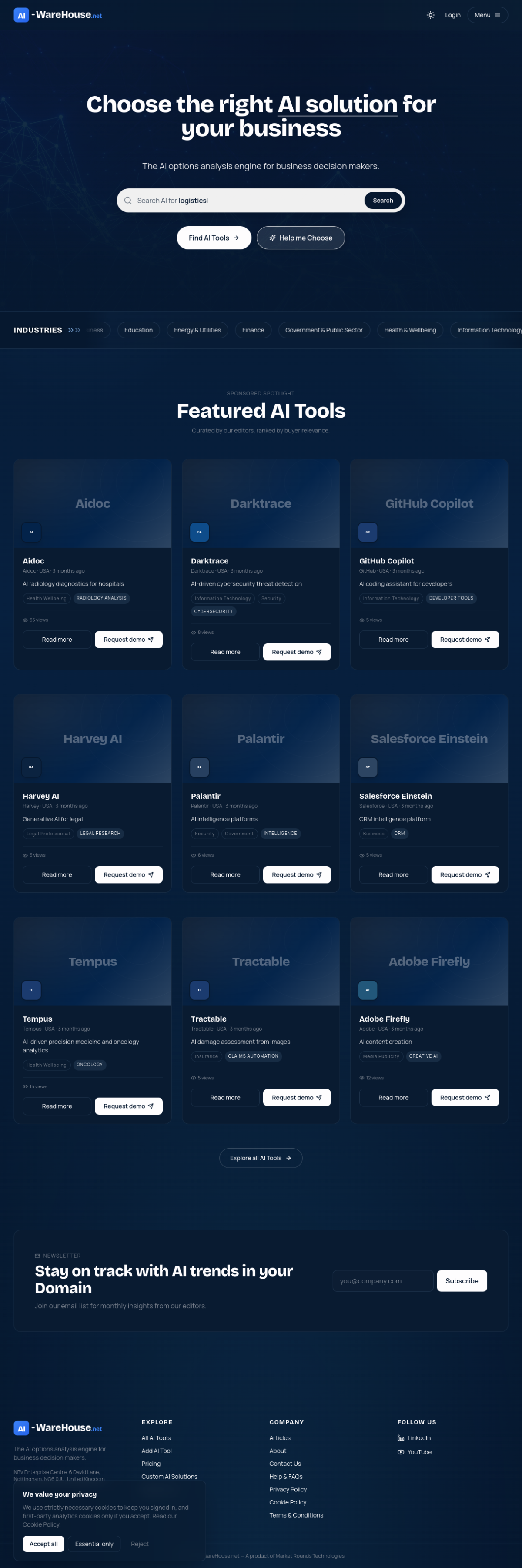 AI Warehouse website built by Market Rounds